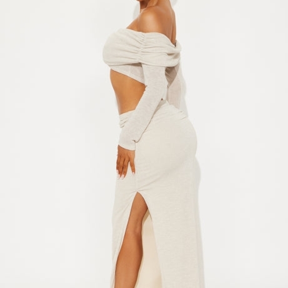 Fashion Nova Cream Off-Shoulder Skirt Set